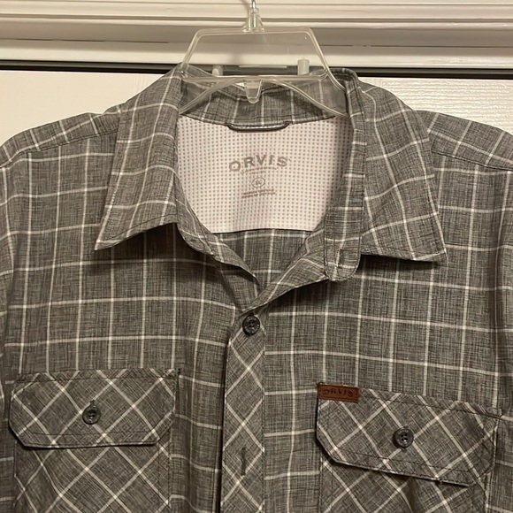 Orvis Shirt Mens XL Gray White Plaid Button Down Short Sleeve Fishing Casual. - Picture 3 of 10
